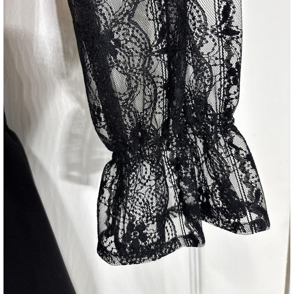 CO-TE Black Lace Dress Peter Pan Collar Ruffles Pockets Made In Italy, Size 46 - Picture 10 of 12